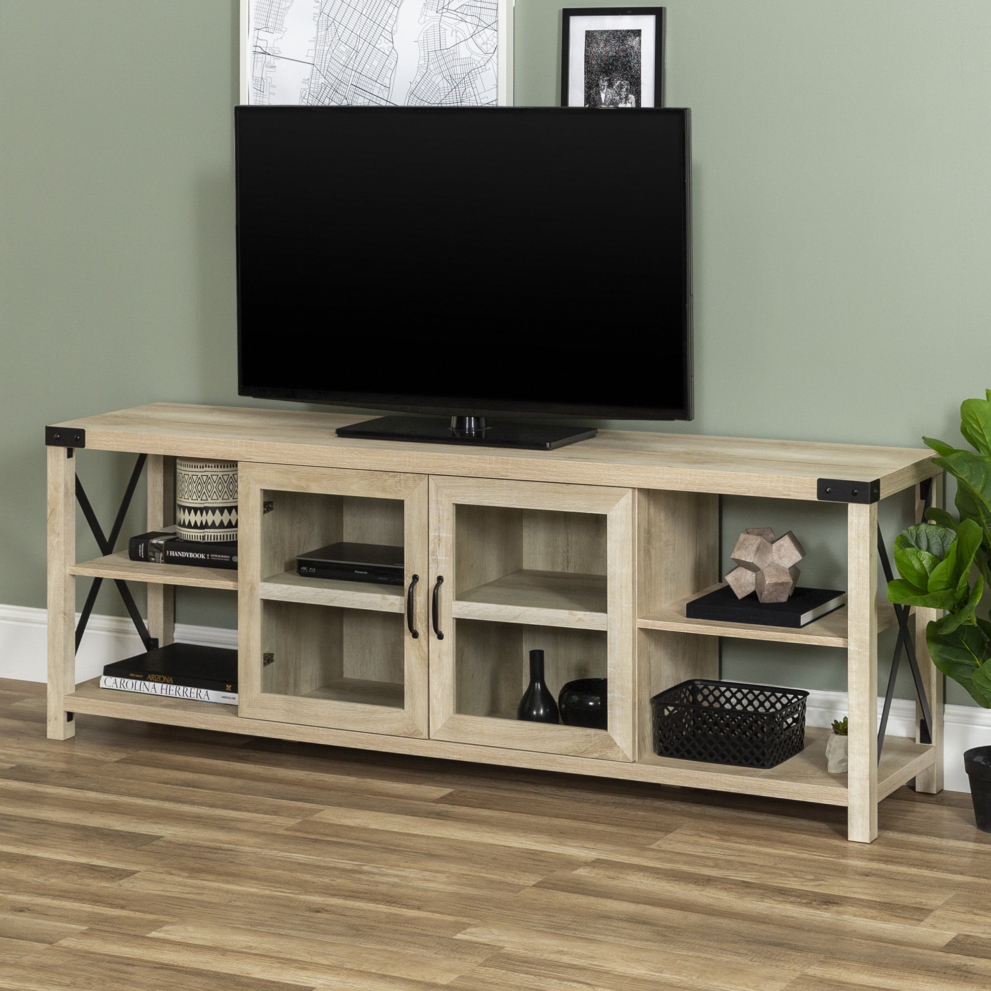 Woven Paths Farmhouse 2 Door Metal X Tv Stand For Tvs Up To 80