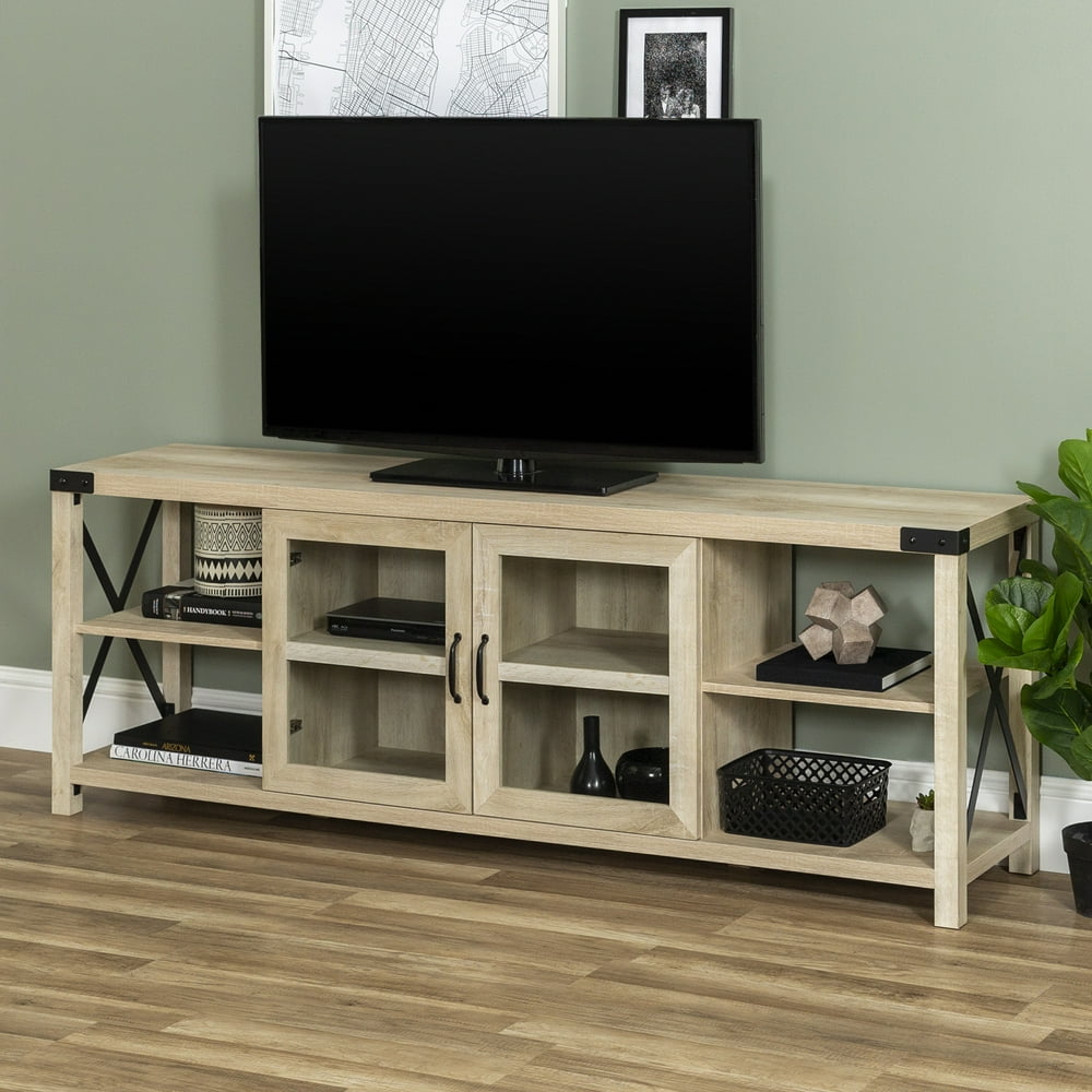 Woven Paths Farmhouse 2 Door Metal X TV Stand for TVs up to 80", White