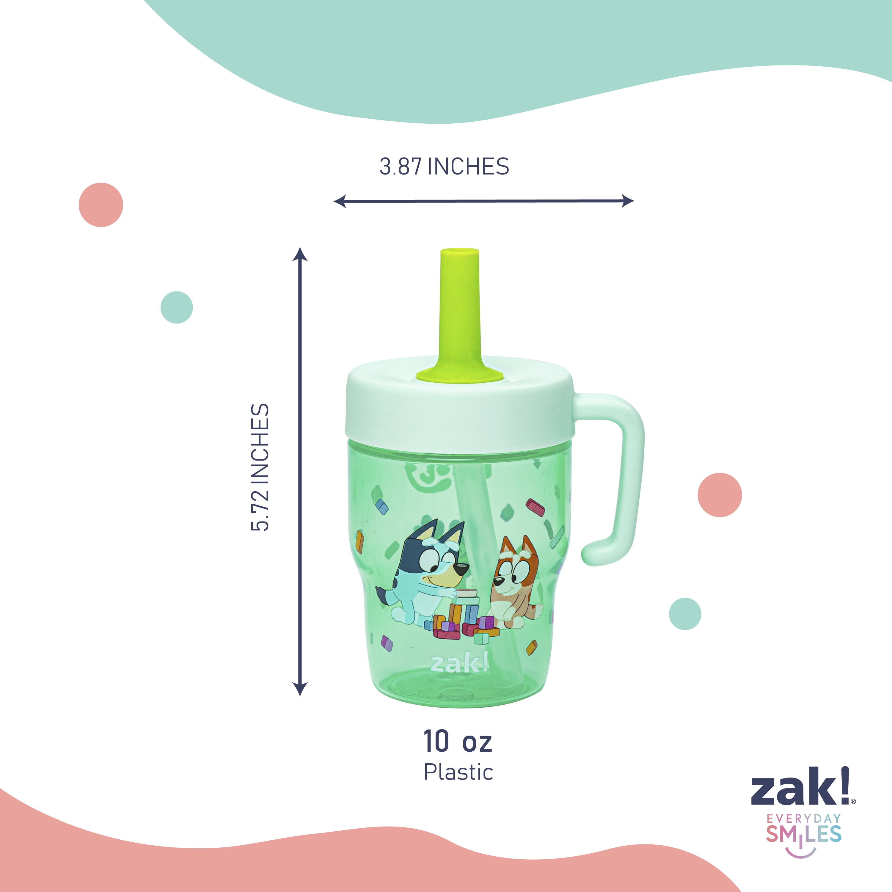 Zak Designs Bluey Capri Toddler Tumbler For Travel or At Home, 10oz 2-Pack Durable Plastic Sippy Cups With Handle and Leak-Proof Design are Perfect For Kids (Bluey and Bingo)