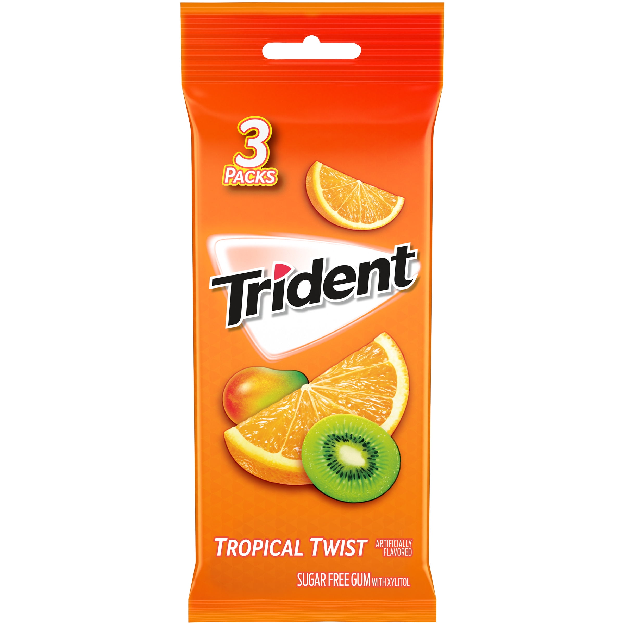 Trident Tropical Twist Sugar Free Gum 3 Packs Of 14 Pieces 42 Total Pieces Walmart Com