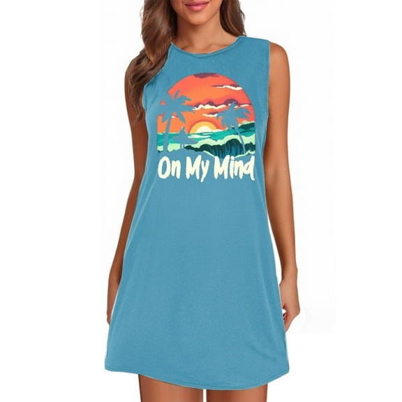 QHFBli Summer Sundress for Women Graphic Mini Tank Dress Sleeveless Beach Dresses Short Casual Sun Dresses