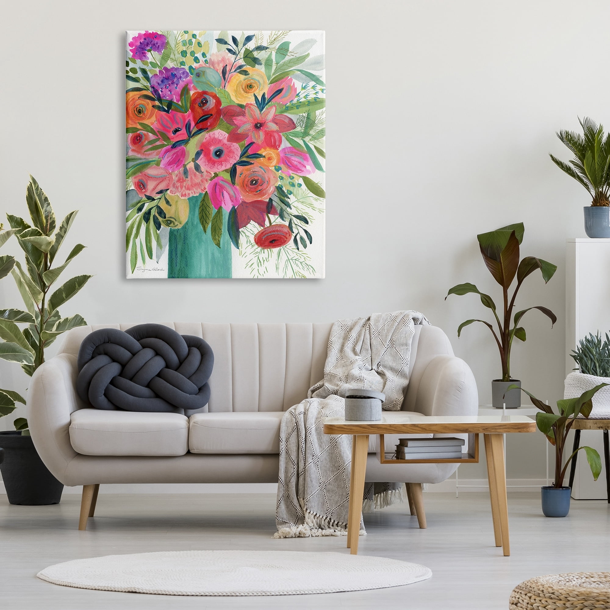 Stupell Industries Bold Red & Pink Mixed Bouquet Botanical & Floral Painting Gallery Wrapped Canvas Print Wall Art