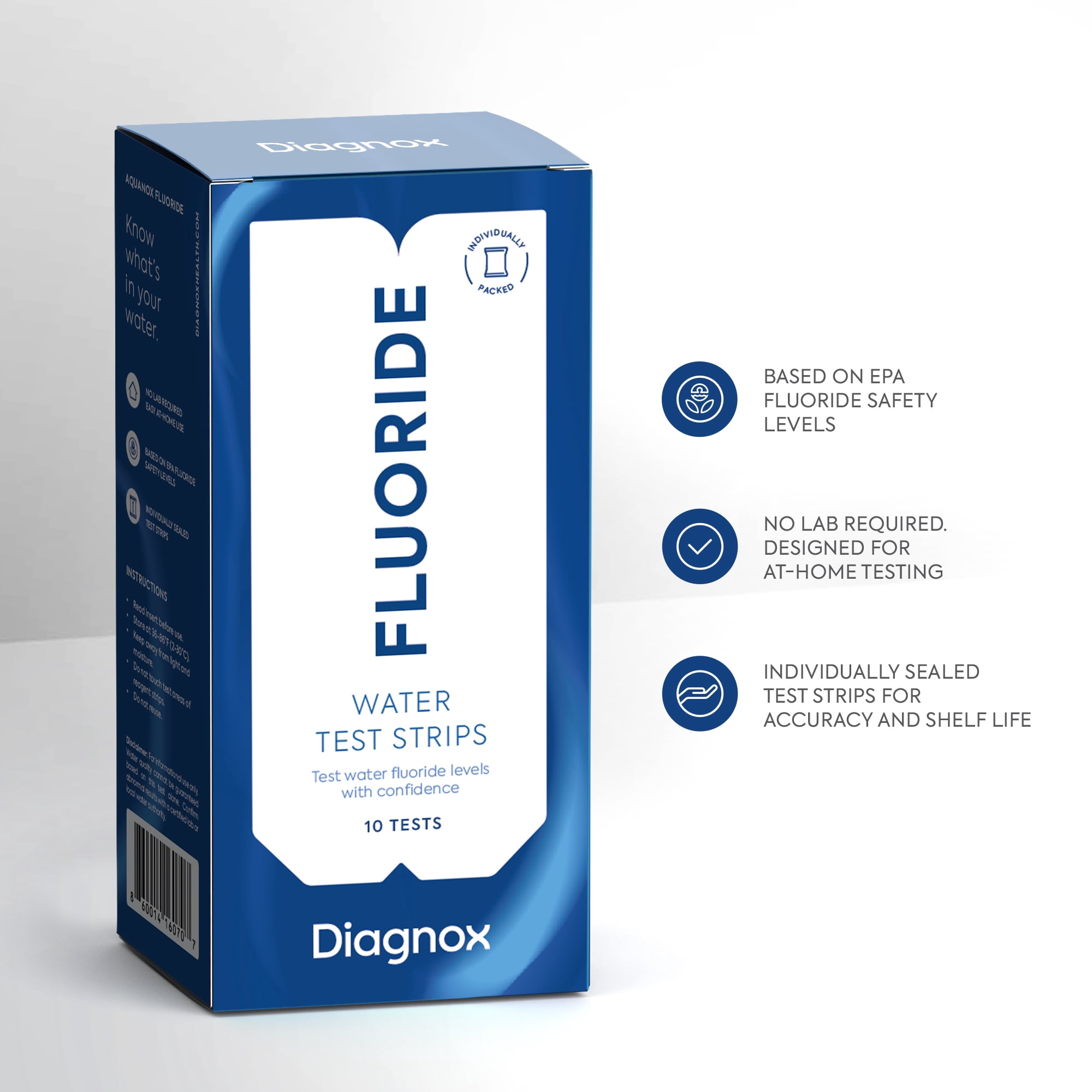 Diagnox Aquanox Fluoride Drinking Water Test, Individually Packaged and Clinical Grade, 10 Count