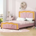thumbnail image 3 of EUROCO Upholstered Twin Platform Bed, Cartoon Bed with Adjustable Headboard and LED Light for Toddler Kids Teens Adults, No Box Spring Needed, Pink, 3 of 12