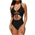 thumbnail image 2 of One Piece Swimsuits for Women Built-in Padded Cups Halter Neck Cut Out Monokini High Cut Bathing Suits Lace Up Front Backless Flattering Beachwear, 2 of 7