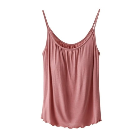 ZPYESWOW Built In Bra Tops for Women Tank Top for Women Sleeveless Tops with Built In Bras Shelf Bra Padded Shirt Casual Tanks Loose Fit Pink XXXL