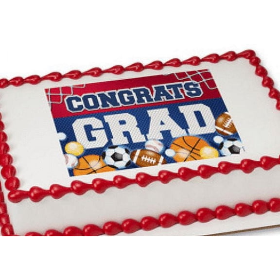 Congrats Grad-Sports Edible Extra Large 8 x 10 Cake Decoration Topper Image