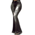thumbnail image 2 of Bootcut Flared Jeans Women's Ripped Bell Bottom High Waist Denim Trousers with Tassels, 2 of 7