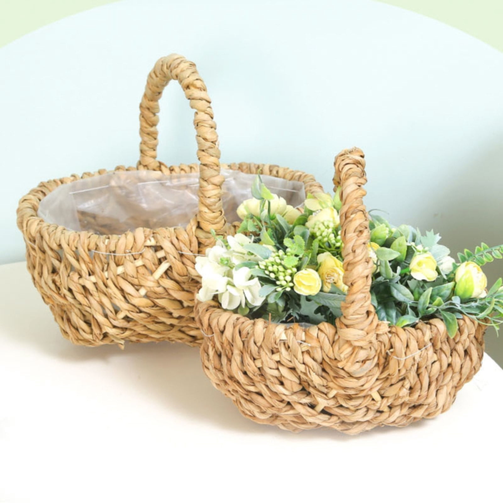 Xoxingysm Home Textile Storage Flower Girl Basket Woven Baskets with Handles for Wedding Easter Egg Hunting Basket Toy Oval Basket Basketflower Girl