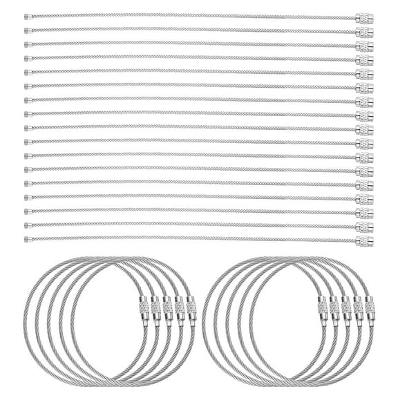 Uxcell 50pcs Wire Keychain Cable 10" Plastic Coated 2mm Stainless Steel Key Ring Cable Loop Rings Silver