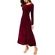 thumbnail image 2 of Vestido largo elástico de terciopelo con volantes de manga larga elegante para mujer Adepaton WRMH-233-25, 2 of 5