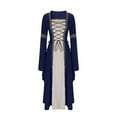 thumbnail image 5 of Plus Size Women Medieval Renaissance Costumes Cosplay Pirate Corset Dress Bell Sleeves Lace up Irish Over Dresses, 5 of 6