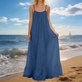 thumbnail image 4 of Womens Summer Sleeveless Backless Cami Dress Adjustable Spaghetti Strap Ruched Ruffle Hem Flowy Beach Vacation Sundress, 4 of 7