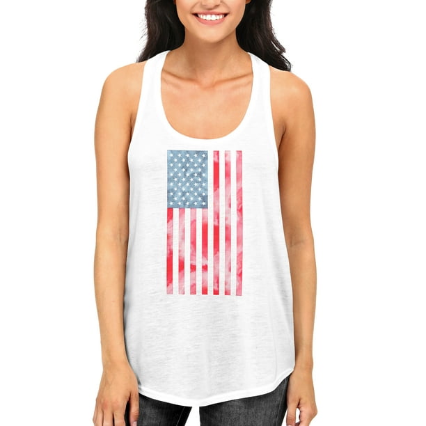 365 Printing - USA American Flag on Women White Tank Top Racerback ...