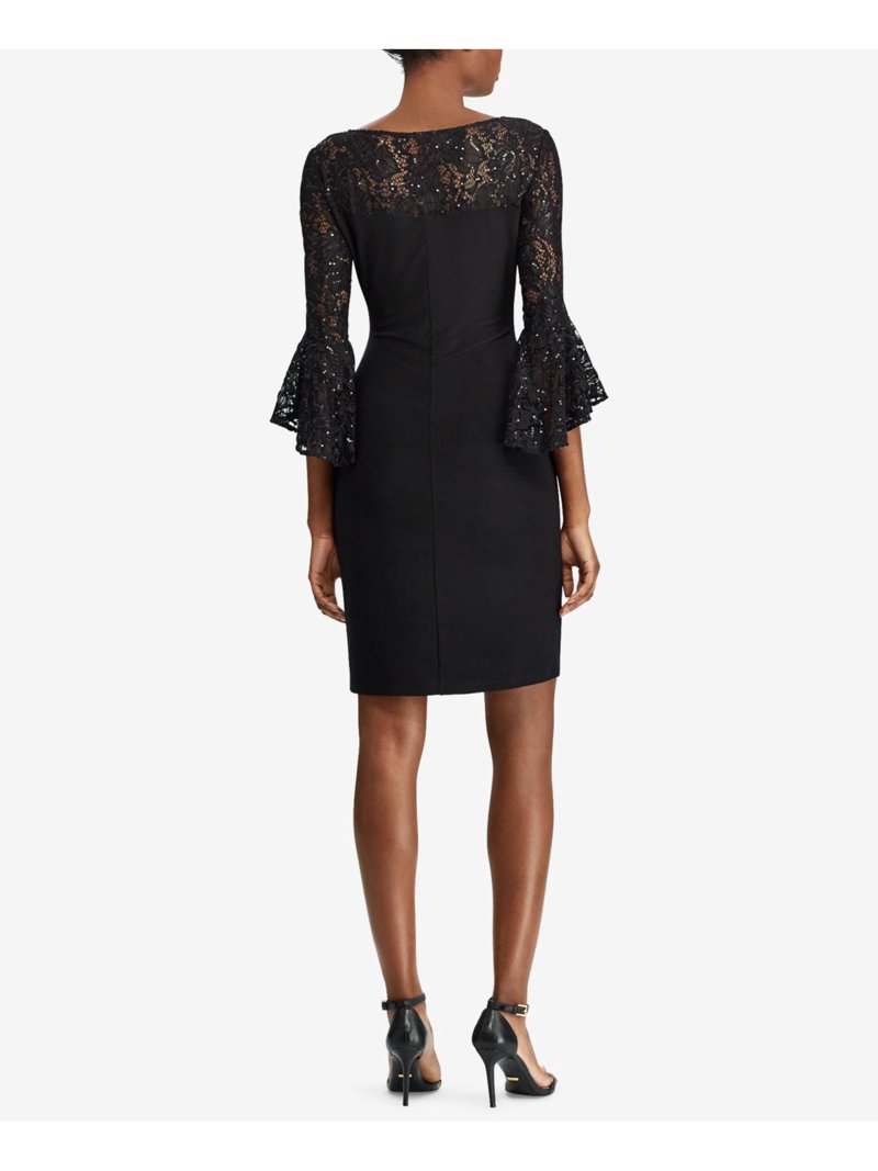 ralph lauren lace cocktail dress RALPH LAUREN Womens Black 3/4 Sleeve Sheath Cocktail Dress Petites 0P
