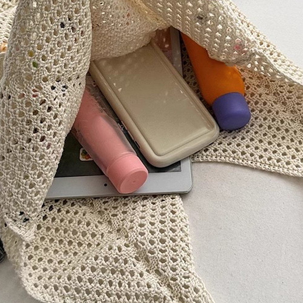 Jiibva Crochet Beach Bags Woven Travel Tote Boho Shoulder Bag Hollow Knitting Handbag Mesh Shoulder Bag Women Knitted Handbags for Holiday, Daily Work