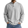 thumbnail image 2 of Long Sleeve Henley Shirts For Men Casual Button Down Shirt Golf Pullover V Neck Stand Collar Fashion Fall Sweatshirt Gray 2XL, 2 of 6