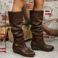 thumbnail image 7 of Rokment Womens Slouchy Wide Calf Boots 2025 Fashion Strappy Leather Chunky Low Heel Knee High Dress Tall Boots, 7 of 7
