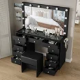 thumbnail image 4 of Yanosaku Vanity Desk & Power Outl, Makeup Vanity with Mirror and 12 LED Lights, Makeup Table with 11 Drawers, Vanity Table with Chair, Vanity Set 3 Lighting Modes Brightness Adjustable, 4 of 4