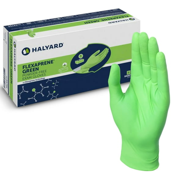 HALYARD FLEXAPRENE Green Exam Gloves - 3.5 mil, 9.5 Inches, Green, Small, Box of 200 - Made with Chloroprene Technology, Non-Sterile, Powder-Free Disposable Gloves