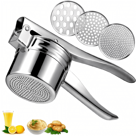 YUOFD Stainless Steel Potato Ricer, 15 oz Manual Potato Masher with 3 Filter Disc, Crush Potatoes and Vegetables with Ease