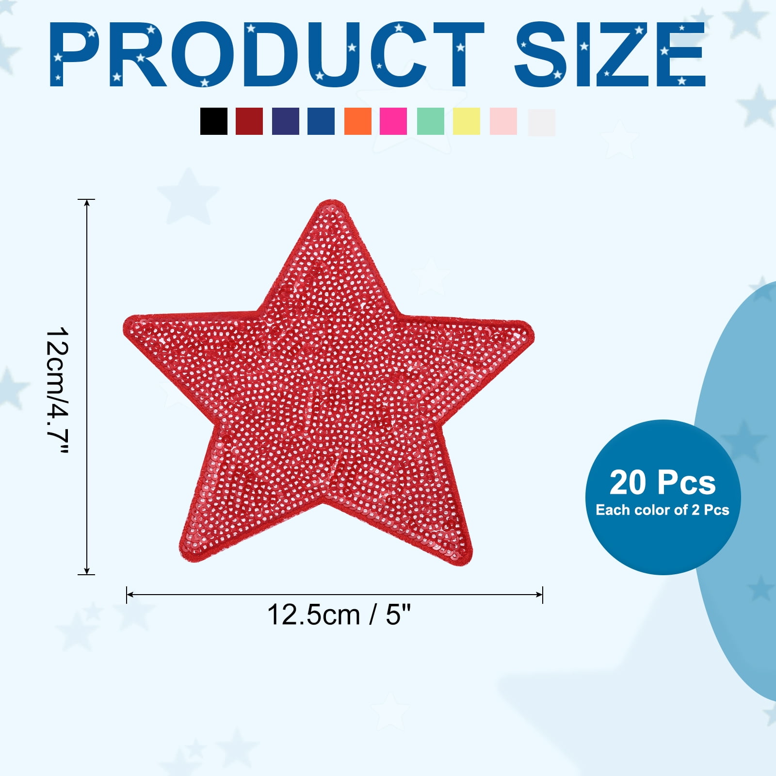 20 Pcs Sequin Star Iron on Patches 5 x 4.7 Inch Embroidery Sequin Patches for Clothing Repair Backpack Shoes Decoration 10 Assorted Color