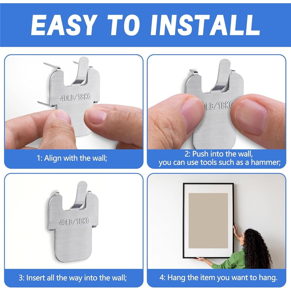 Ebaokuup 32 Pcs Claw Drywall Hanging Hook, 40Lbs Stainless Steel Claw Photo Hanger Hardware, Drywall Picture Hanger for Room Office Decoration,16 Pcs