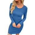 thumbnail image 4 of Vafful Women's Sexy Dress Long Sleeve Crew Neck Ribbed Dress for Womens Slim Fit Ruched Stretchy Casual Mini Dresses Blue, 4 of 8