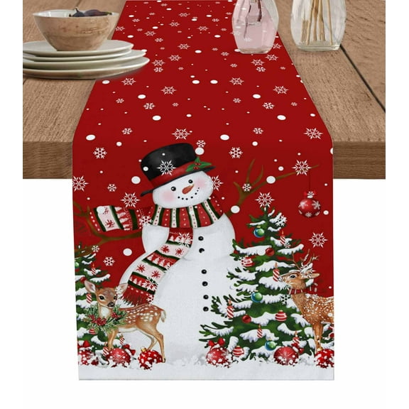Table Runners 60 Inches Long Dress Scarves, Red Snowman Christmas Farmhouse Kitchen/Dining Table Runner, Small Coffee Tablerunners, Xmas Tree Ball Snowflake Elk 13x60 Inch
