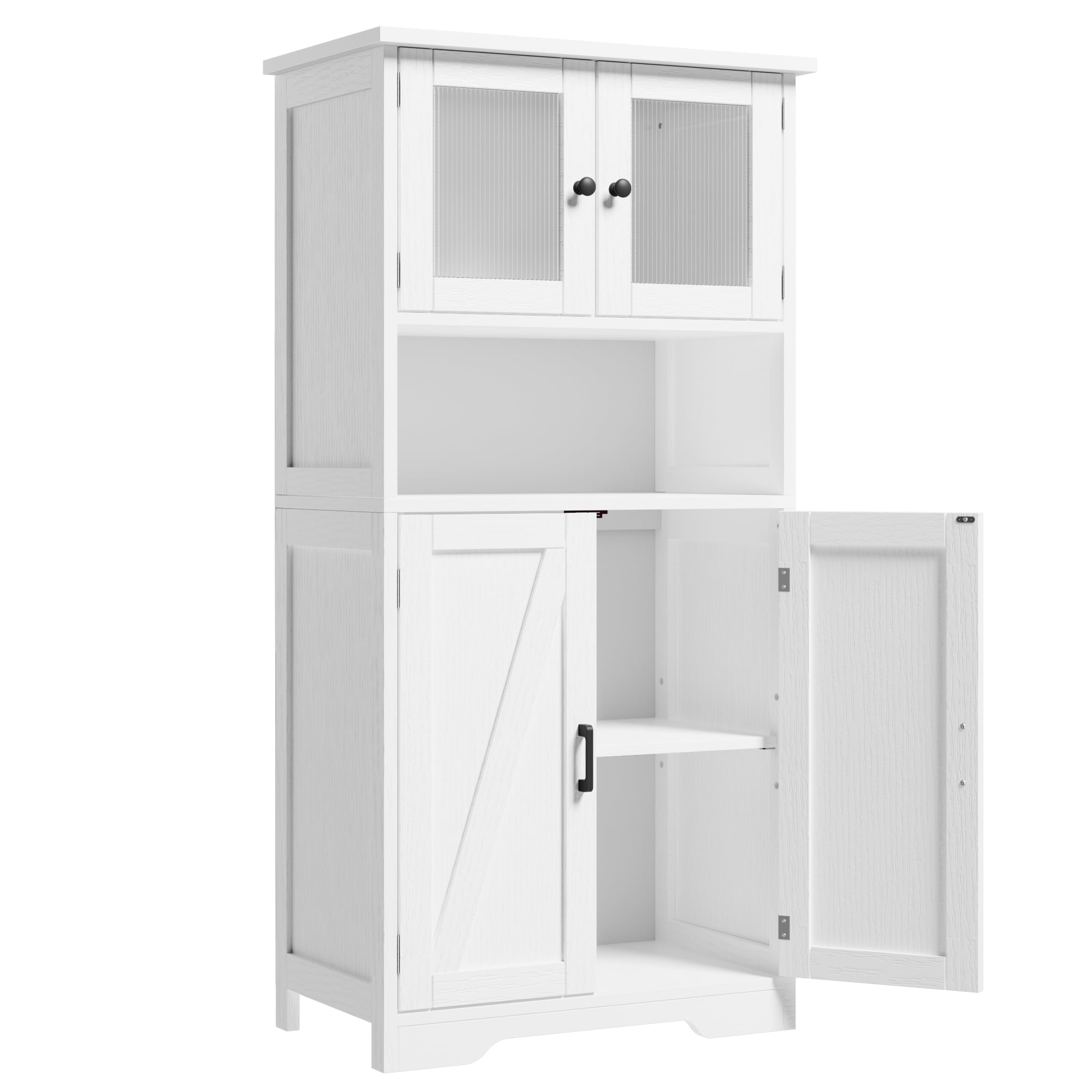 50.4in Tall Bathroom Cabinet, Farmhouse Storage Cabinet with Glass Doors and Adjustable Shelves, Freestanding Kitchen Pantry Cabinets, Cupboard for Living Room, Dining Room