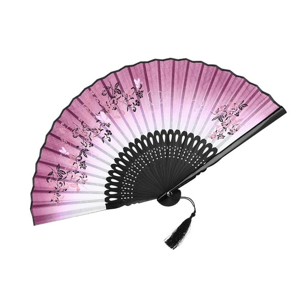 LABSERRON 1Set Chinese Style Folding Hand Fan for Women Bamboo Floral Design Cooling Decoration 11.8x15in