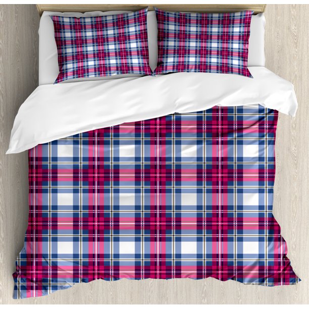 Plaid King Size Duvet Cover Set, Classical British Tartan Design with a