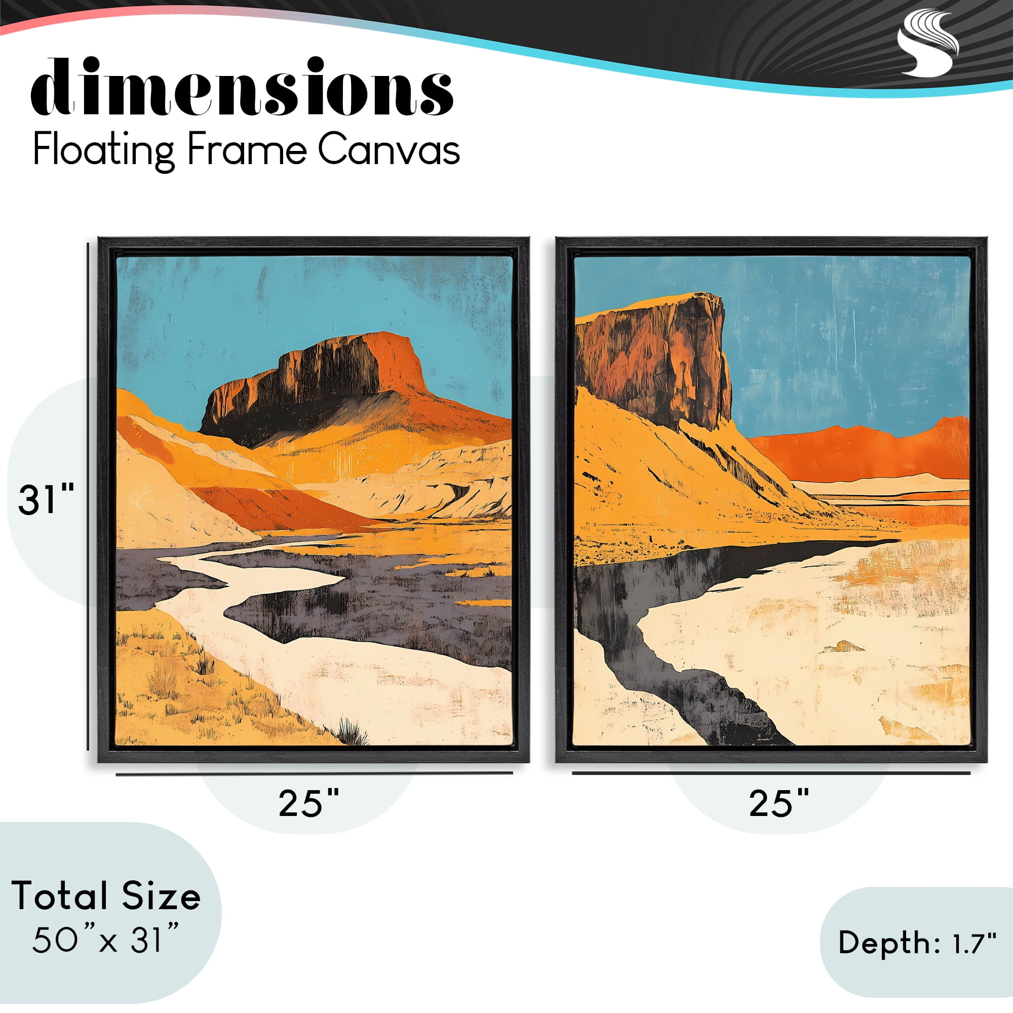 Stupell Industries Desert Canyon Pass 2 Piece Black Framed Floater Canvas Set, design by Walker Noble