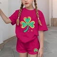 thumbnail image 4 of NAISIBABY Girls St Patrick's Day Outfit Set, Graphic Short Sleeve T-Shirt and Shorts 2-Piece Casual Fashion Festival Clothes Hot Pink 6T, 4 of 6