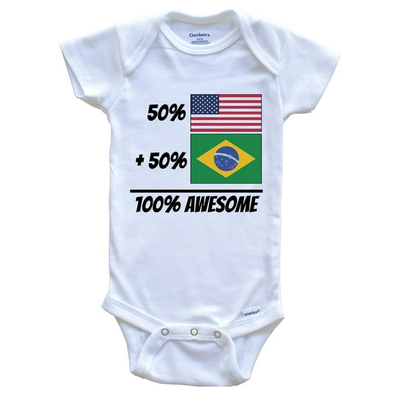 50% American Plus 50% Brazilian Equals 100% Awesome Cute Brazil Flag Baby Bodysuit, 0-3 Months White