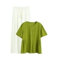 thumbnail image 3 of BiZtdJrK Womens Plus Size Casual 2 Piece Outfits Short Sleeve Button Down Shirts and Drawstring Pants Summer Sets Loose Lightweight Lounge Set Green XXXXL, 3 of 4