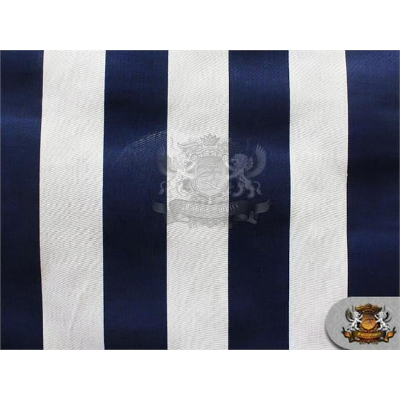 Polycotton Printed Fabric LARGE STRIPES NAVY BLUE / 60" Wide / Sold by the yard