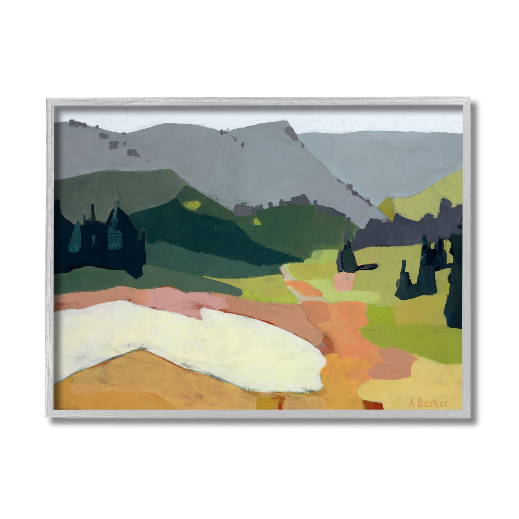 Stupell Industries Winter Thawed Abstract Snow Mountain Landscape Abstract Painting Black Framed Art Print Wall Art, 11 x 14