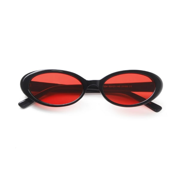 Gafas de Sol Laurinny Ovaladas con Lentes Rojas para Mujeres y Hombres, Montura Negra