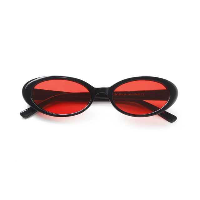Gafas de Sol Laurinny Ovaladas con Lentes Rojas para Mujeres y Hombres, Montura Negra