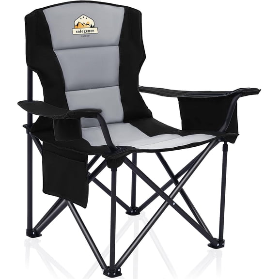 HJTER Oversized Folding Camping Chairs - 450 LBS Support Heavy Duty Camp Chair with Padded Cushion, Portable Outside Chairs with Carry Bag,Cooler, Cup Holder for Outdoor, Lawn, Sports - Black