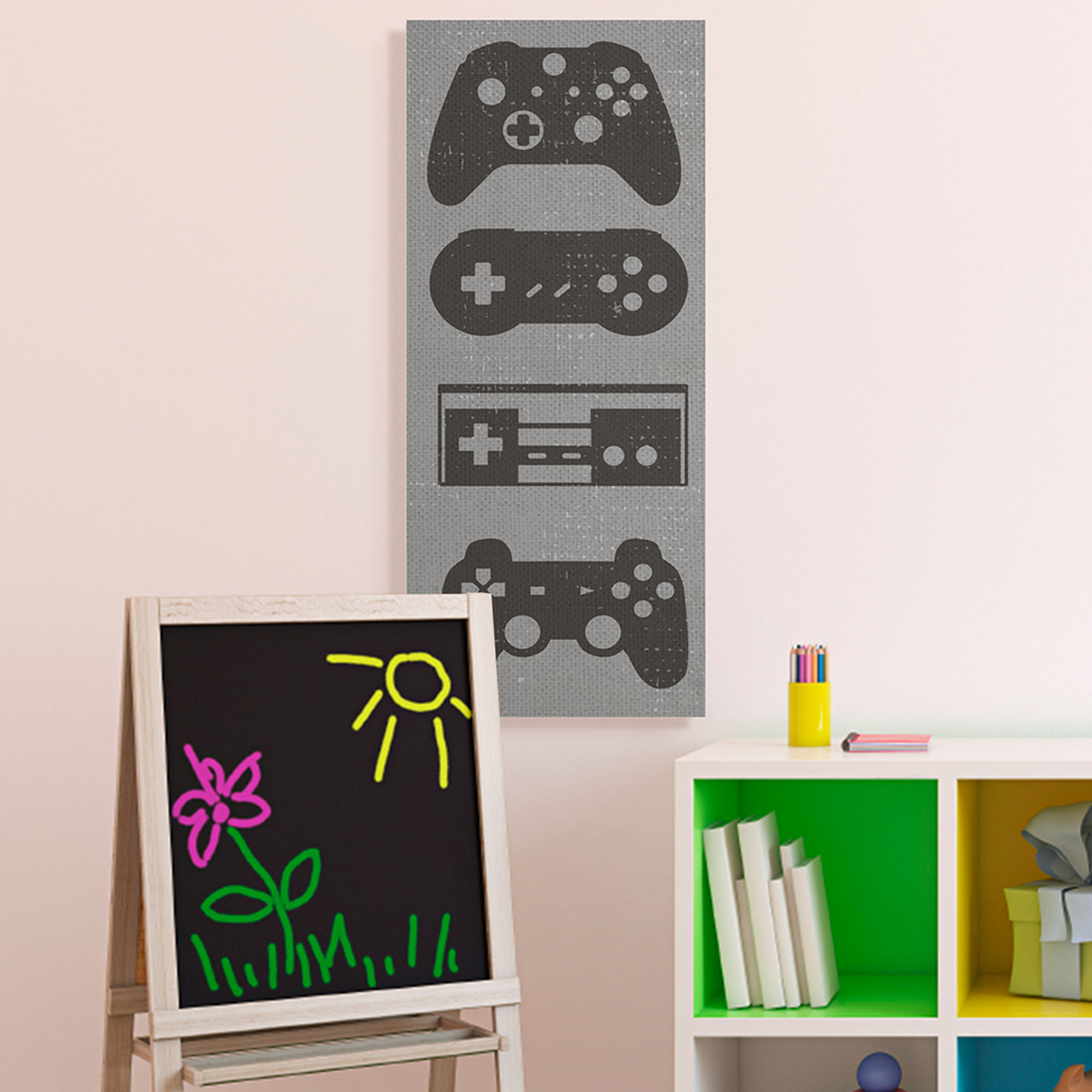 Stupell Industries Video Game Controller Shapes Distressed Vintage Grey Canvas Wall Art, 17 x 40, Design by Daphne Polselli
