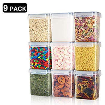 Airtight Food Storage Containers 9 Pieces 1.5qt / 1.6L- Plastic PBA Free Kitchen Pantry Storage Containers for Sugar, Flour and Baking Supplies - Dishwasher Safe
