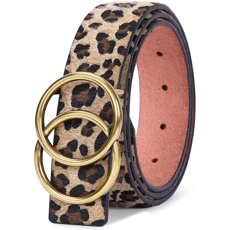 Women Leather Belt Fashion Double O-Ring Soft Faux Leather 