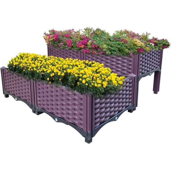 Plastic Raised Garden Bed 4 Piece Planter Grow Boxes Planter Care Box Kit for Outdoor Indoor Elevated Garden Boxes pots for Vegetables, Standing Garden Container for Backyard, Patio