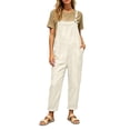 thumbnail image 2 of HBYJLZYG Women's Overalls Rompers with Four Patch Pockets and Adjustable Button Straps, Relaxed Fit Cotton Linen Blend Casual Summer Vacation Everyday Wear for Women, 2 of 7