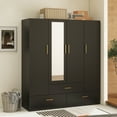 thumbnail image 6 of ModMakers 4-Door Wardrobe Armoire Closet with Mirror, Freestanding Wood Armoire Wardrobe Storage Cabinet with 3 Drawers & Hanging Robs, Golden Handles, Black Walnut, Wood, 6 of 8