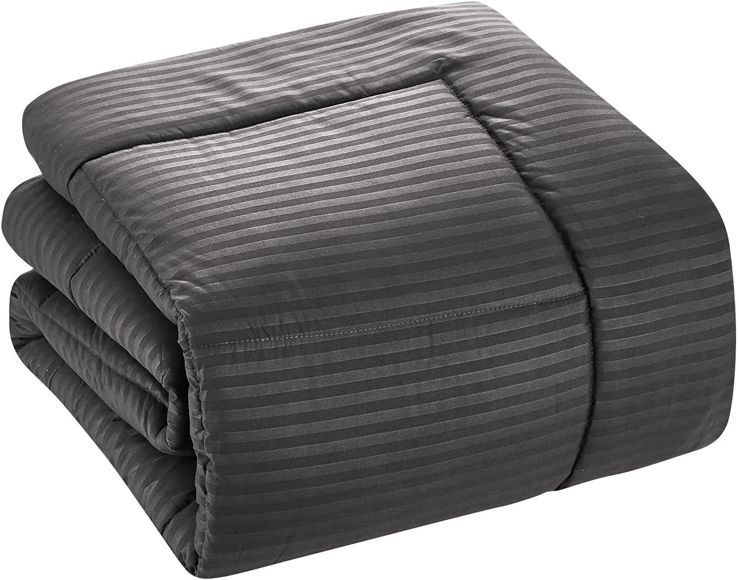D.N.G. BEDDINGS Full/Queen Size 800 Thread Count, 100% Egyptian Cotton, Dark Grey Premium Hotal Quality, 3 Piece Box Design Striped Comforter Set