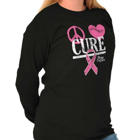 Brisco Brands Peace Love Cure Breast Cancer Ladies Long Sleeve