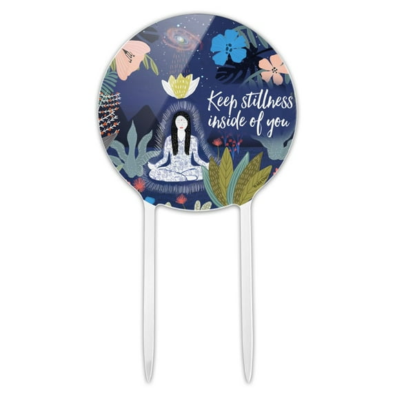 Acrylic Keep Stillness Inside of You Meditation Yoga Cake Topper Party Decoration for Wedding Anniversary Birthday Graduation